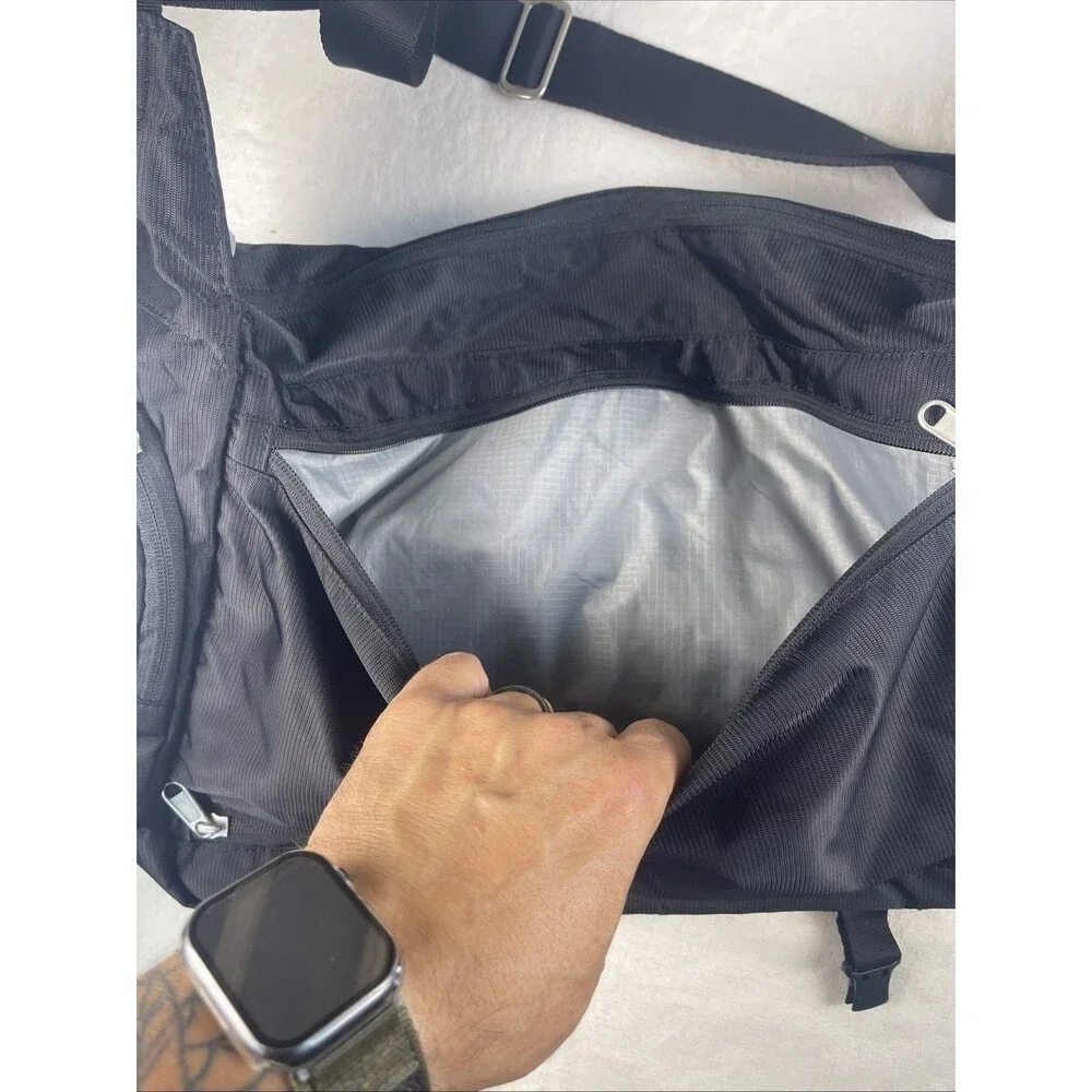 eBags Black Nylon Messenger Bag Crossbody Travel Commuter Laptop Multi-Pocket